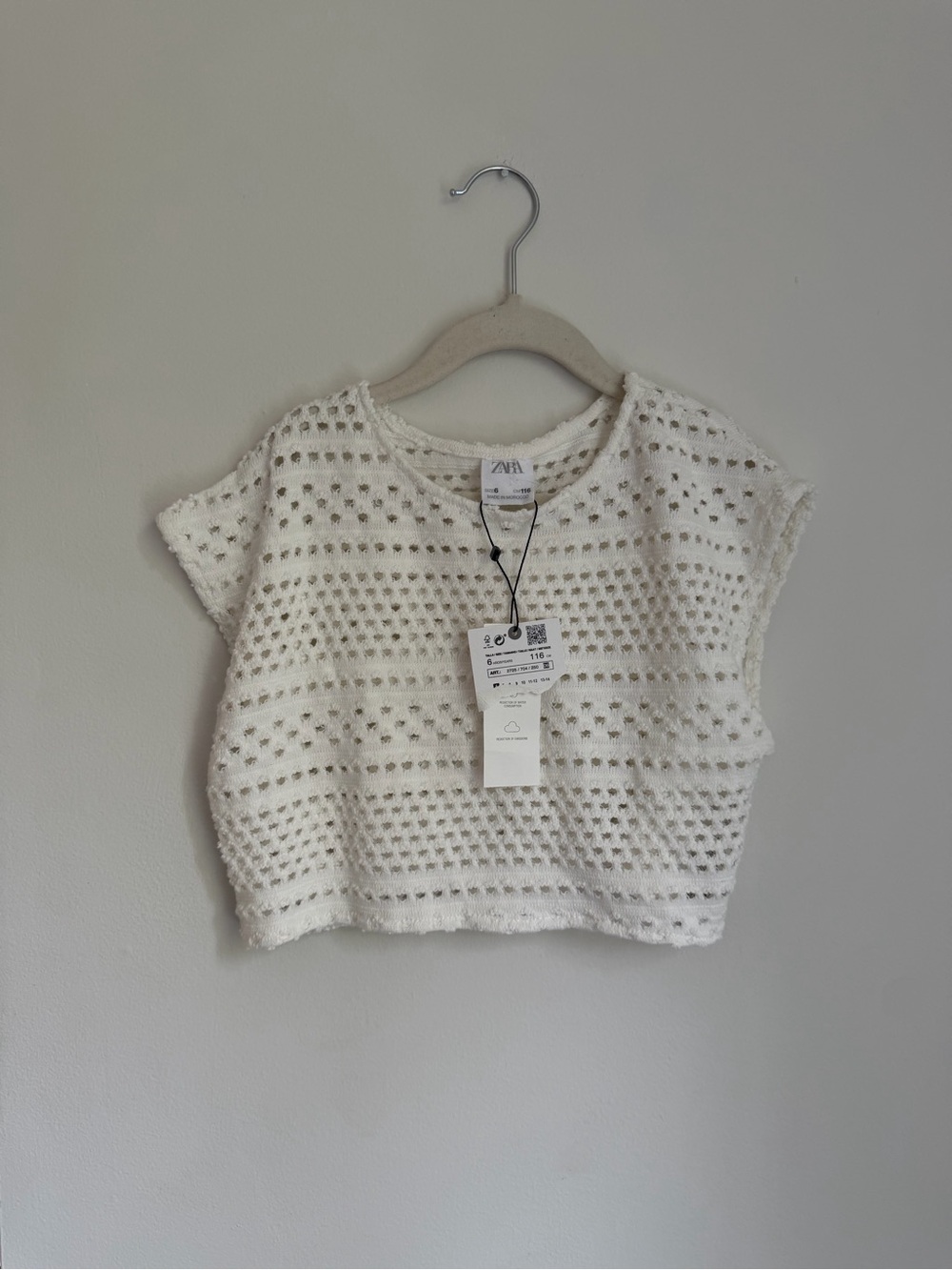 Zara Open Knit Short-Sleeve Boxy Top (Size 6)